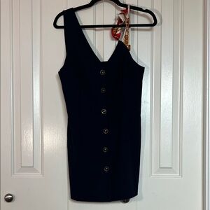Elegant Navy Button-Down Dress STYLE NANDA dark navy button up vest dress